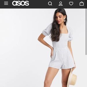 ASOS DESIGN seersucker lace up back romper